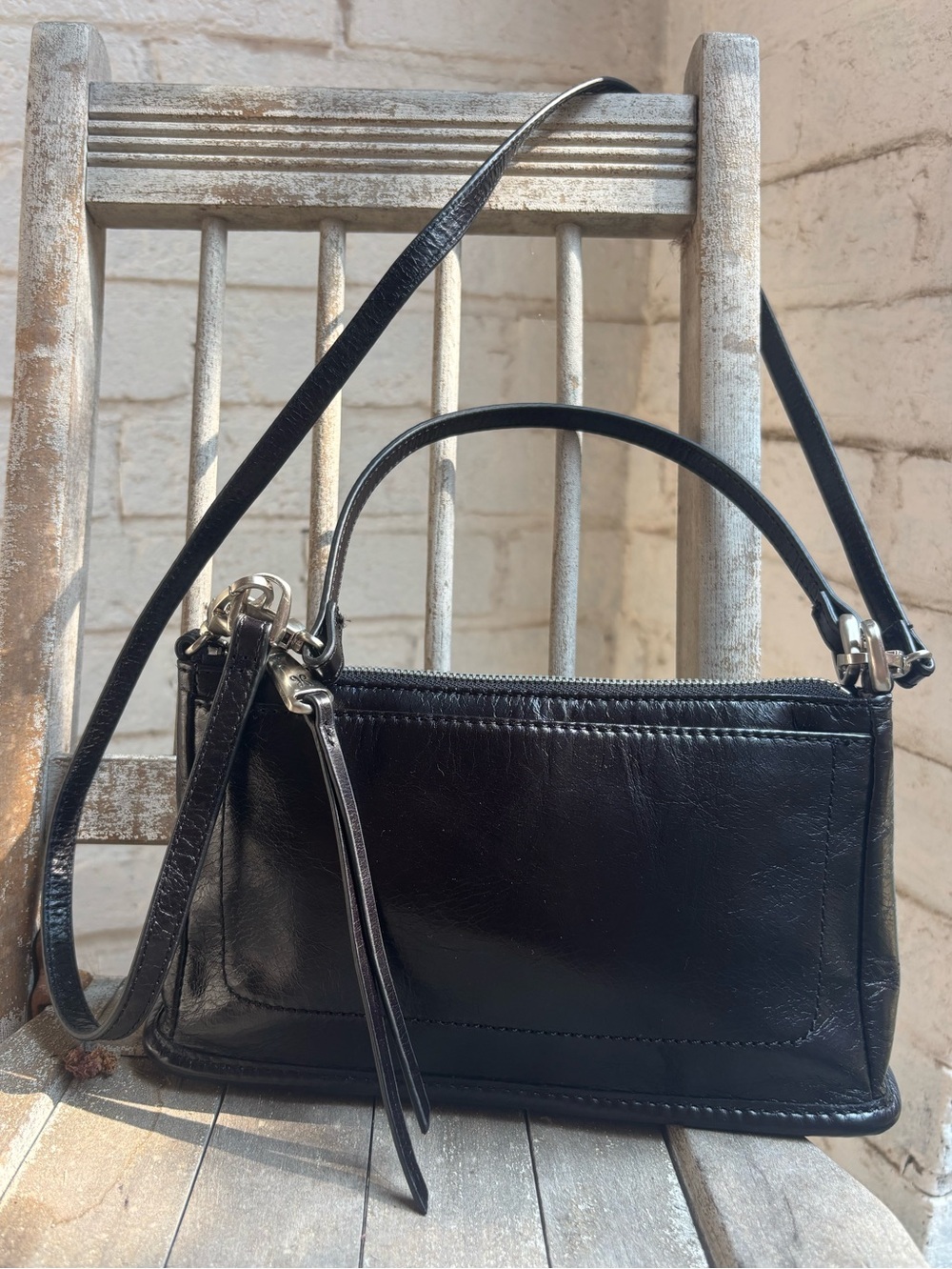 NWOT HOBO Classic Black Leather Convertible Crossbody Shoulder Bag - Picture 3 of 11
